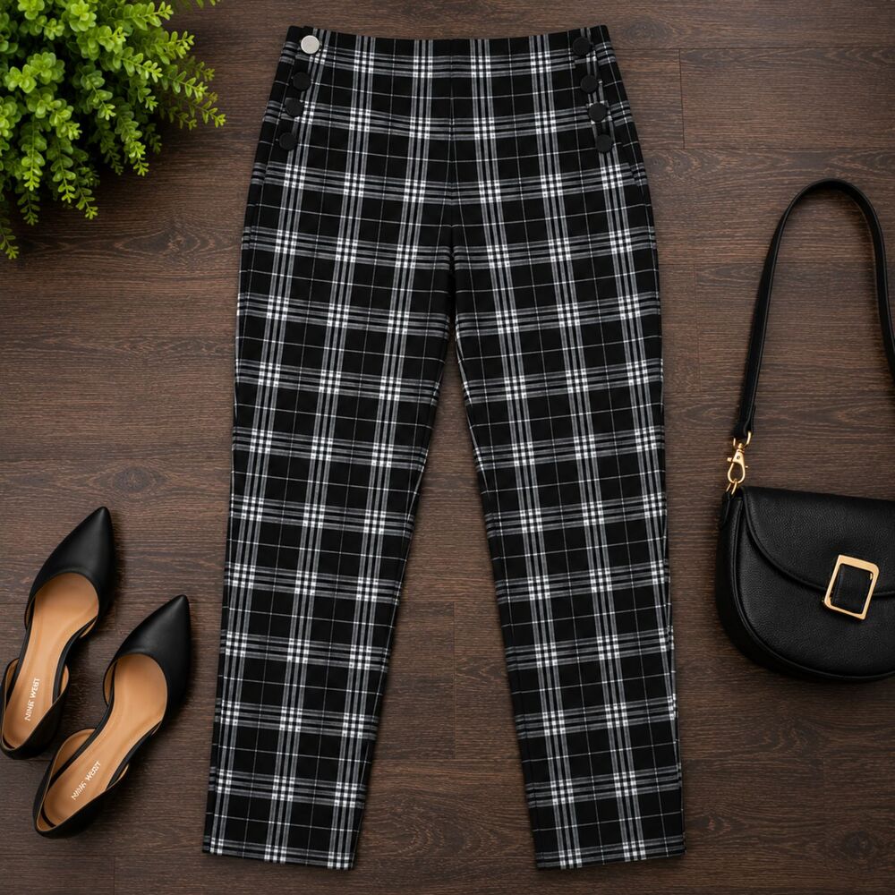 Fire And Fleur Black Plaid Pants Womens Size 23x27 (188m)